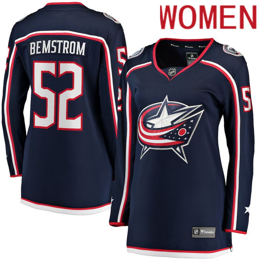Women Columbus Blue Jackets #52 Emil Bemstrom Fanatics Branded Navy Home Breakaway Player NHL Jersey->women nhl jersey->Women Jersey